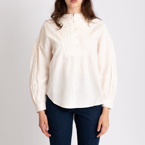APIECE APART Willow Bib Organic Cotton Linen Blend Top Size Small Cream NWT - Picture 1 of 16